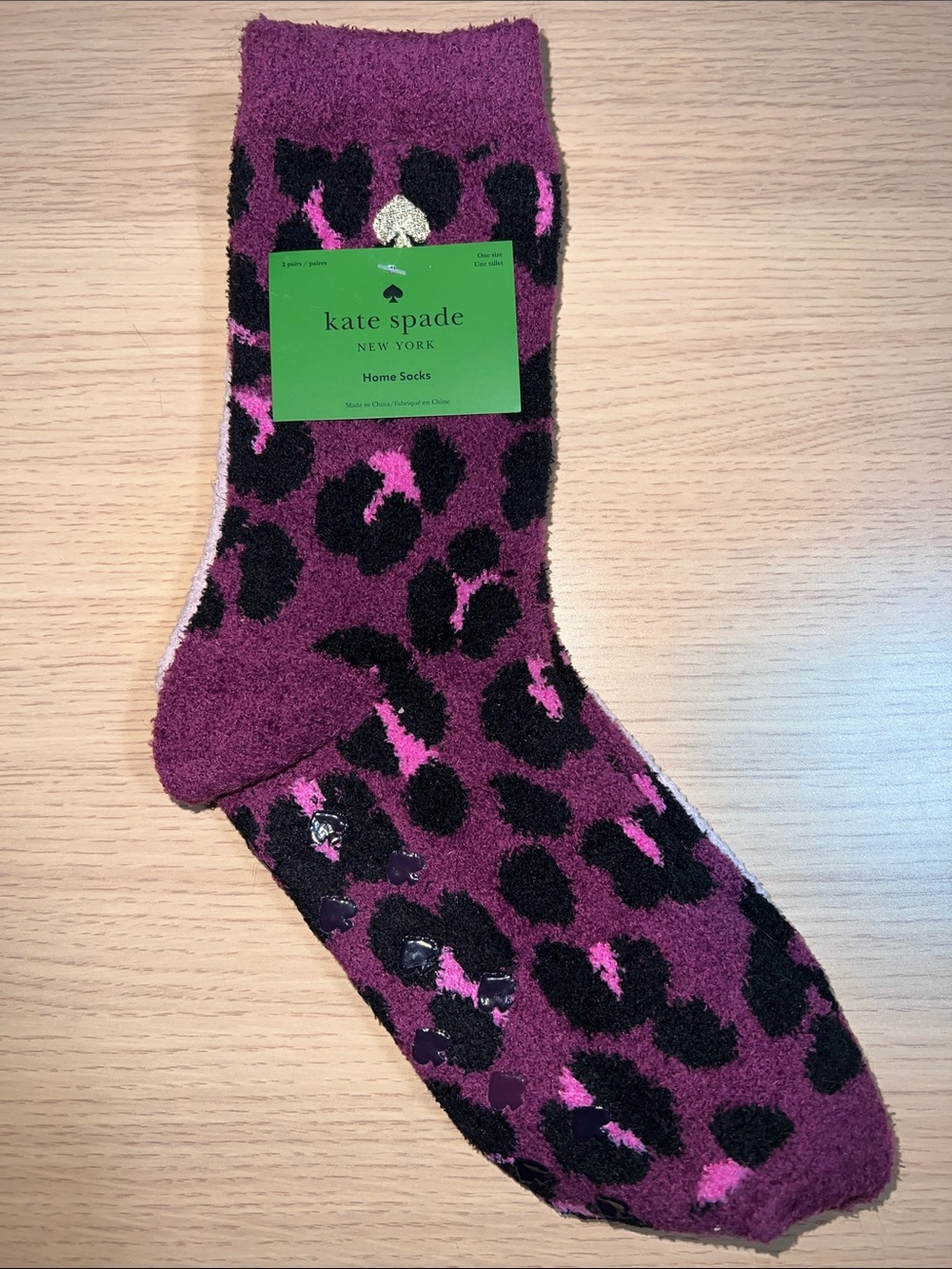 kate spade Plush Leopard Home Socks - Purple, Black & Pink